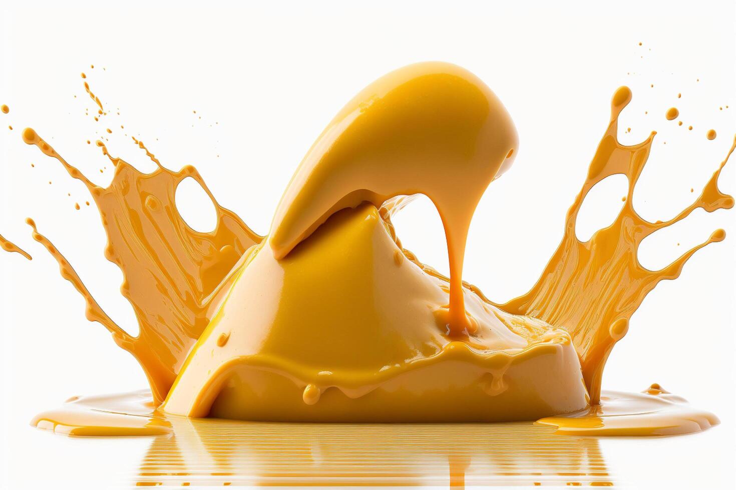 A delicious melting cheese splash in a realistic style. Hot cheese or cheddar splash. Tasty cheese liquid splash. Cheese sauce crown splash. For italian food, world cheese day, dessert by photo