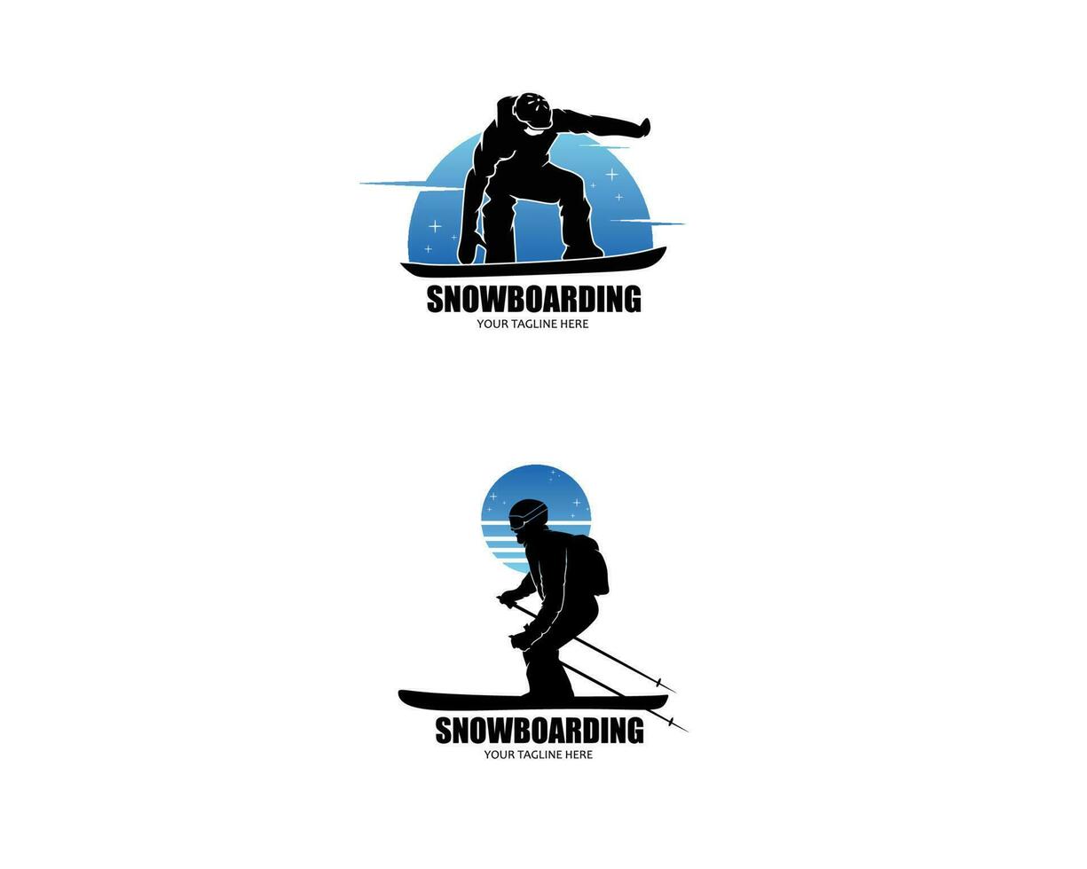 conjunto de colecciones de Snowboarding siluetas vector diseño