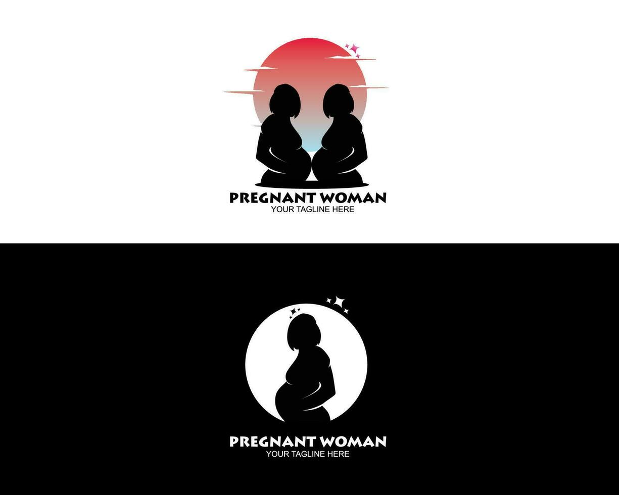 Pregnant woman silhouette logo collection set vector