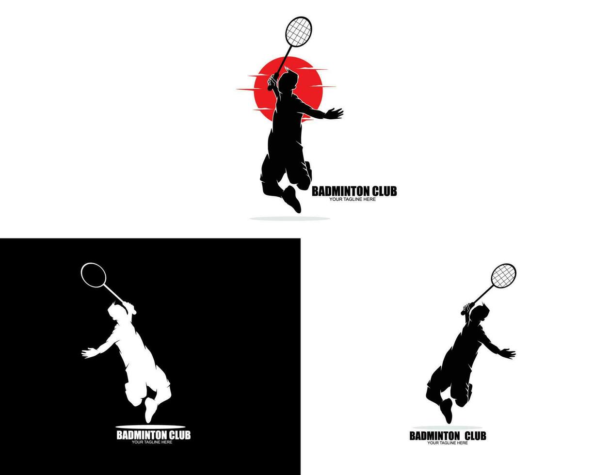 Badminton player silhouette logo collection set vector