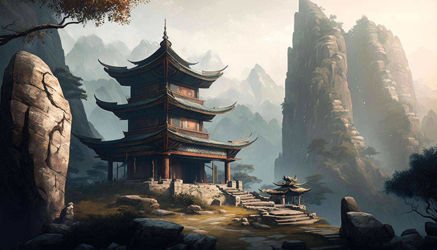 Serene beauty A Chinese temple nestled in the mountains photo