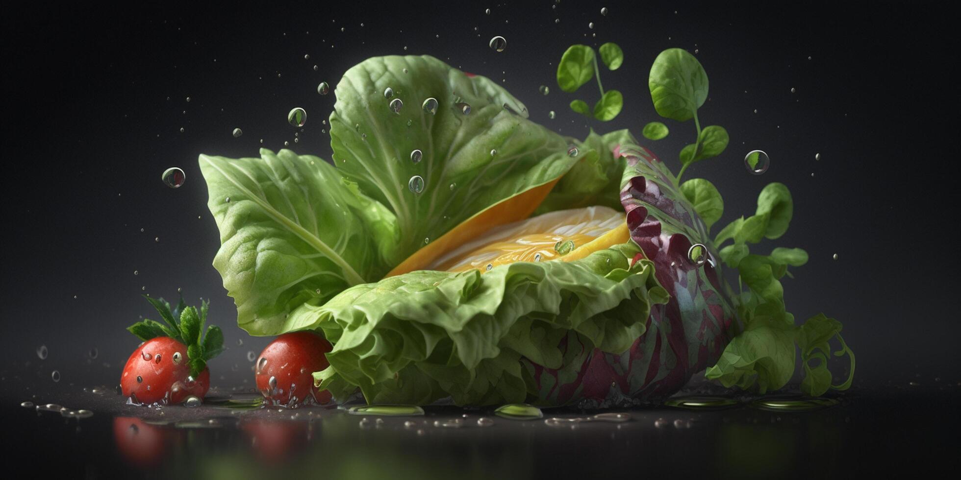 ilustración de Fresco verde lechuga ensalada con agua gotas ai generado contenido foto