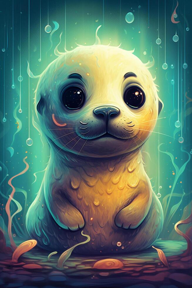 The Enchanted Adventure of a Cute Little Seal in a Magical Underwater World photo