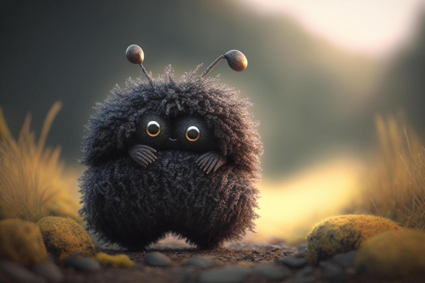 Fuzzy Coal Monster with Cartoon Eyes Having Fun photo