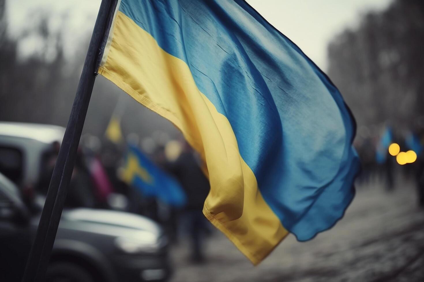 Ukrainian Flag Waves Amidst Protests A Symbol of Freedom photo