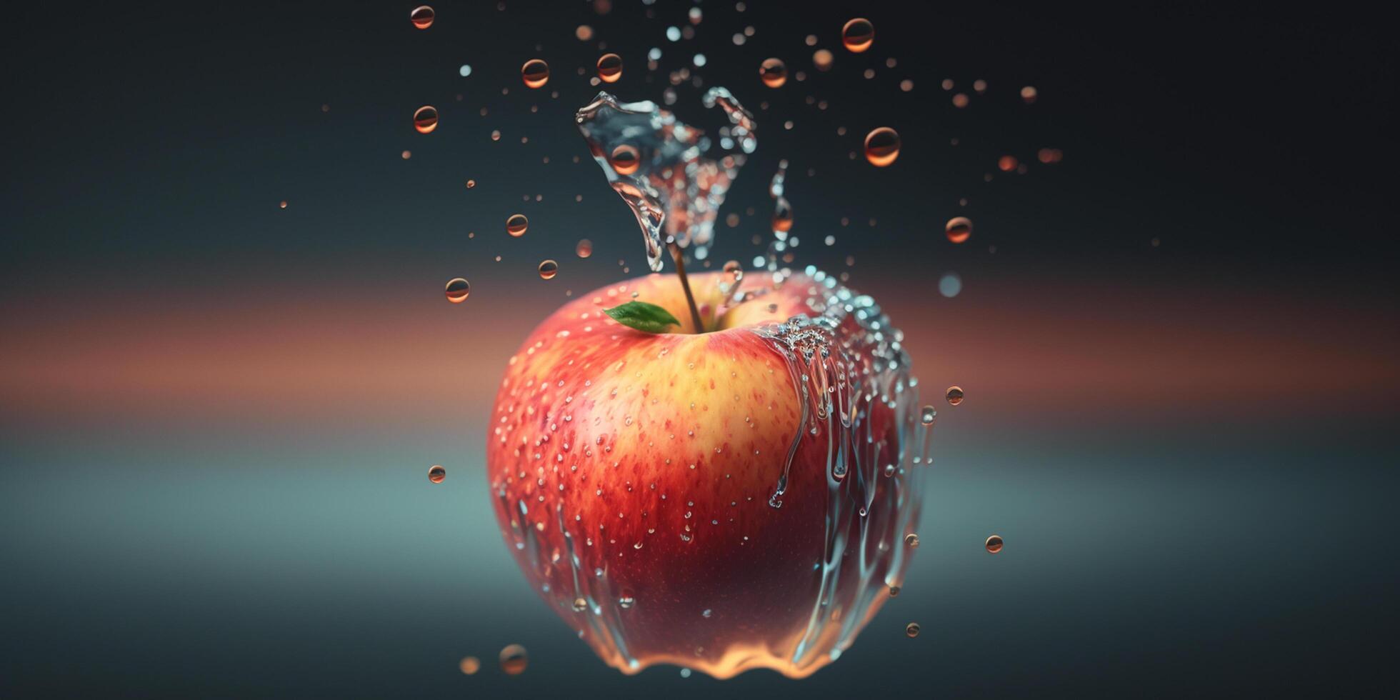 An Apple Falling into Water - Digital Illustration Featuring a Single Fruit photo