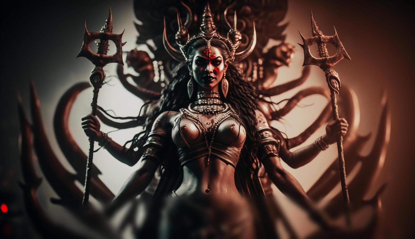 Powerful depiction of Kali, the Hindu goddess of destruction and renewal photo