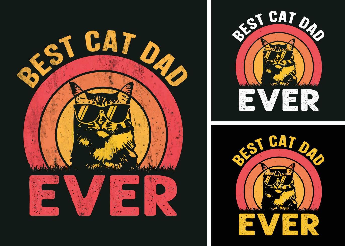 Best Cat Dad Ever Retro Vintage Sunset Father's Day T-shirt Design For Cat Lovers vector
