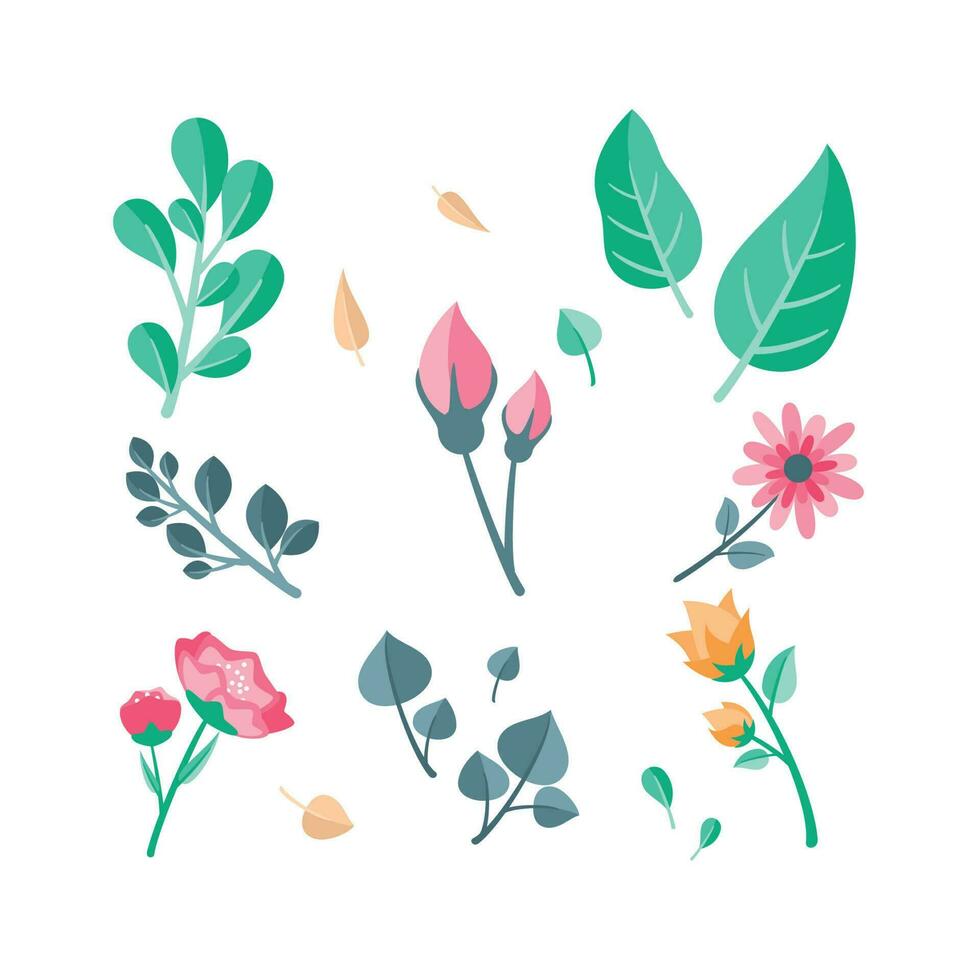 flowers and leaves vector