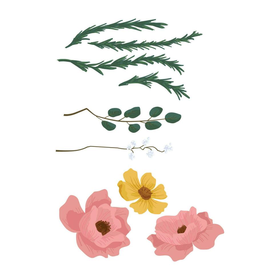 spring flowers leaves collection vector