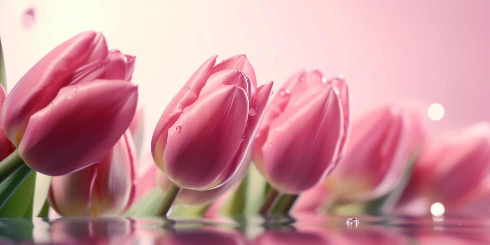 elegante rosado tulipanes en un suave rosado antecedentes ai generado foto