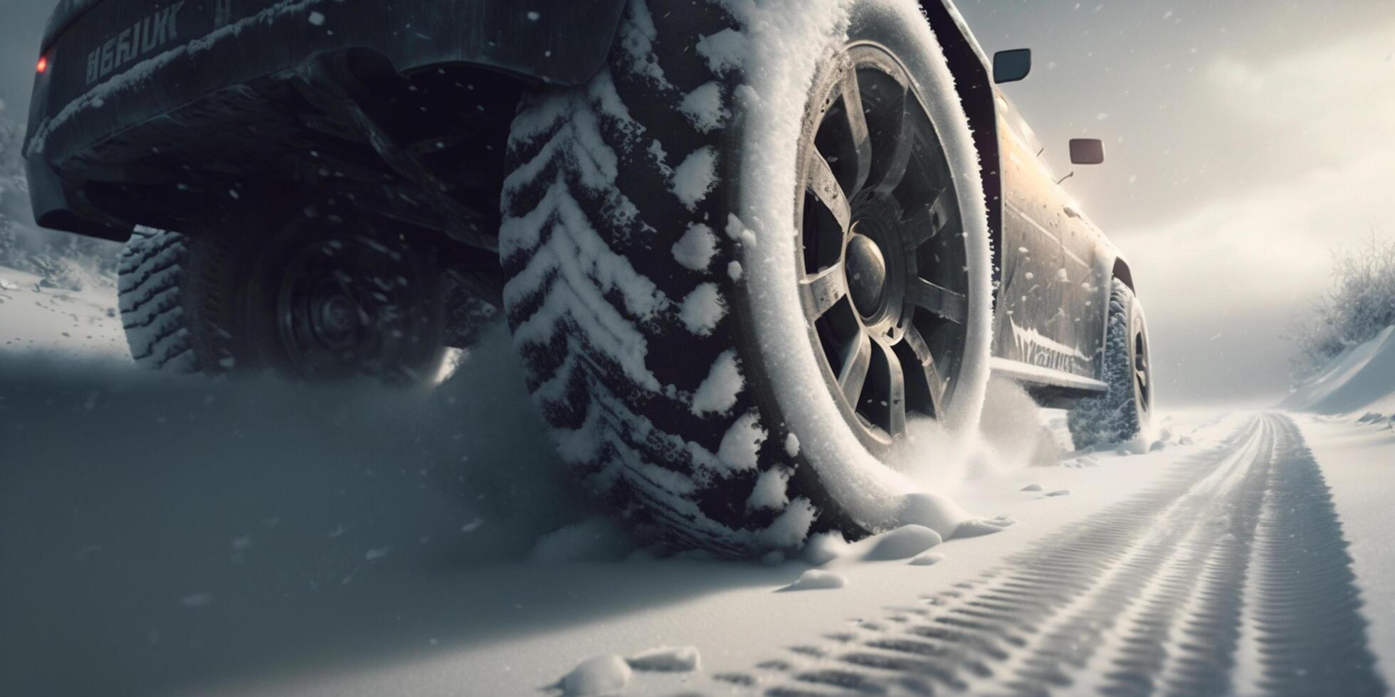 Illustration winter tires in the snow with tire tracks content photo