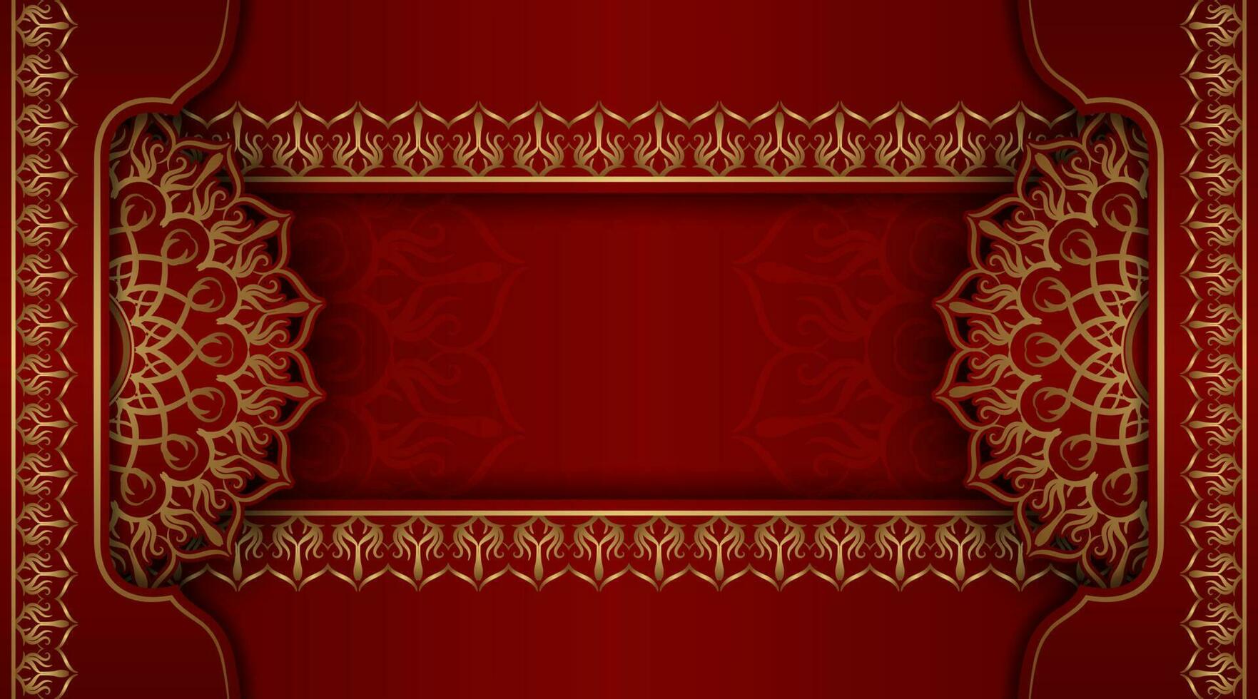 fondo de lujo rojo, con adorno de mandala dorado vector