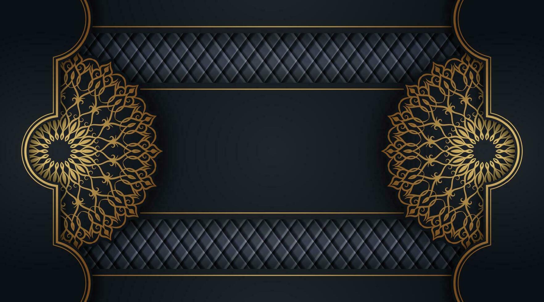 Black background with golden mandala ornament vector