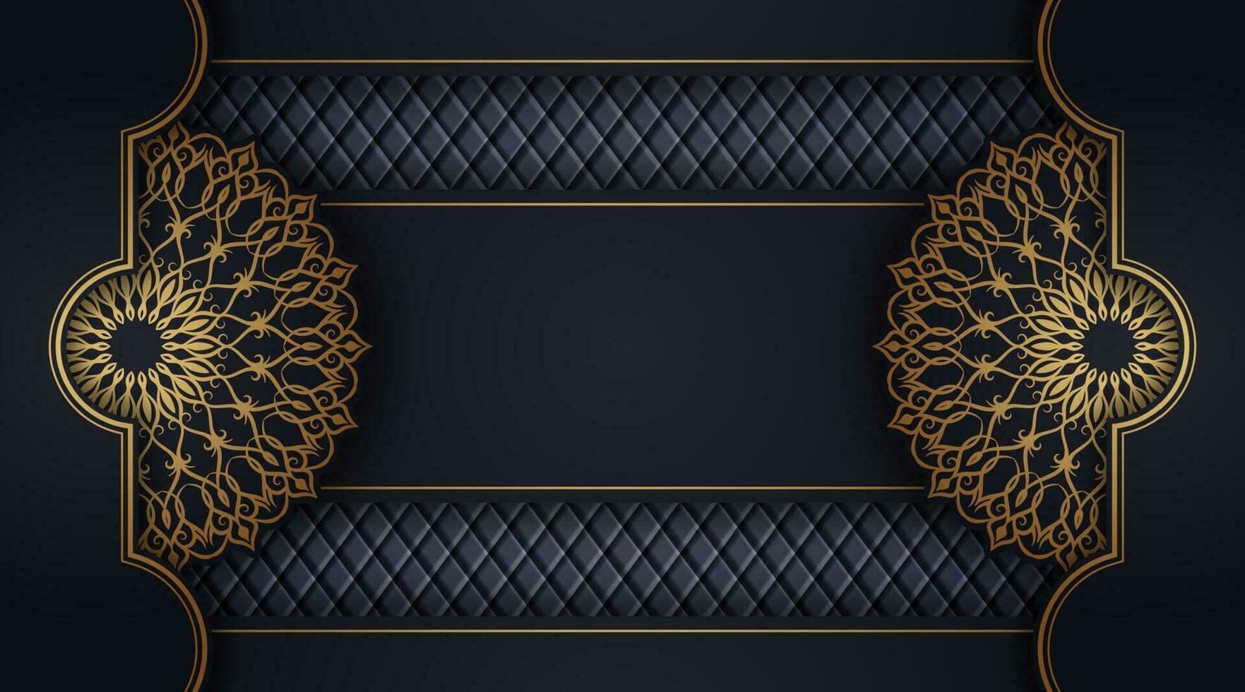 Black background with golden mandala ornament vector