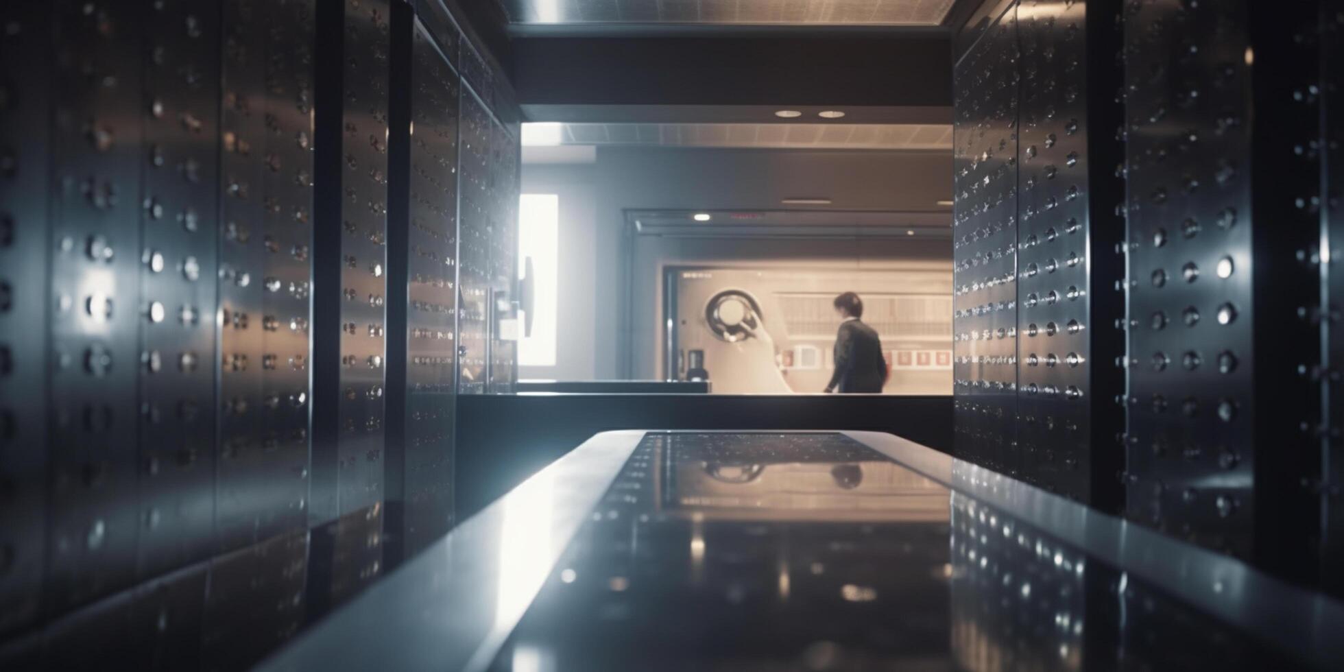 High-security safe with stainless steel lockers in a bank vault photo