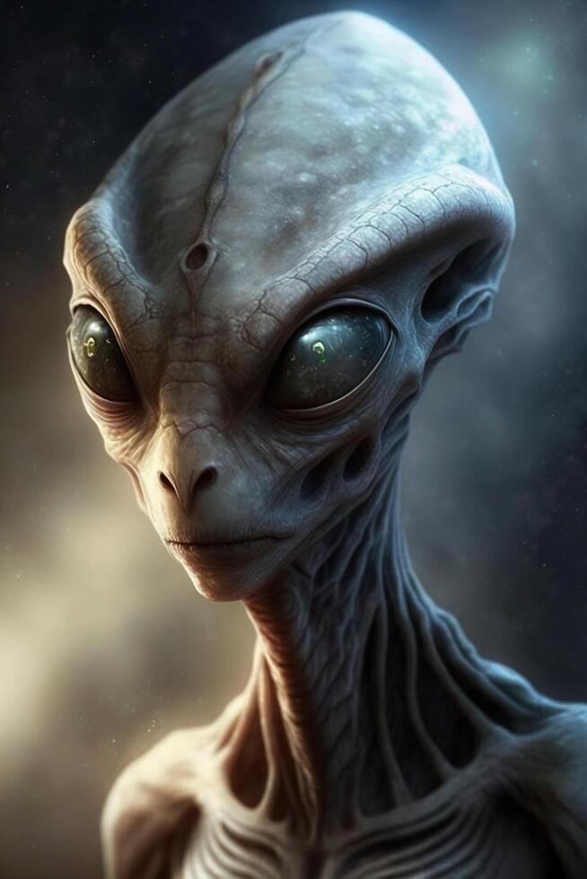 retrato de un de miedo gris extraterrestre ai generado contenido foto