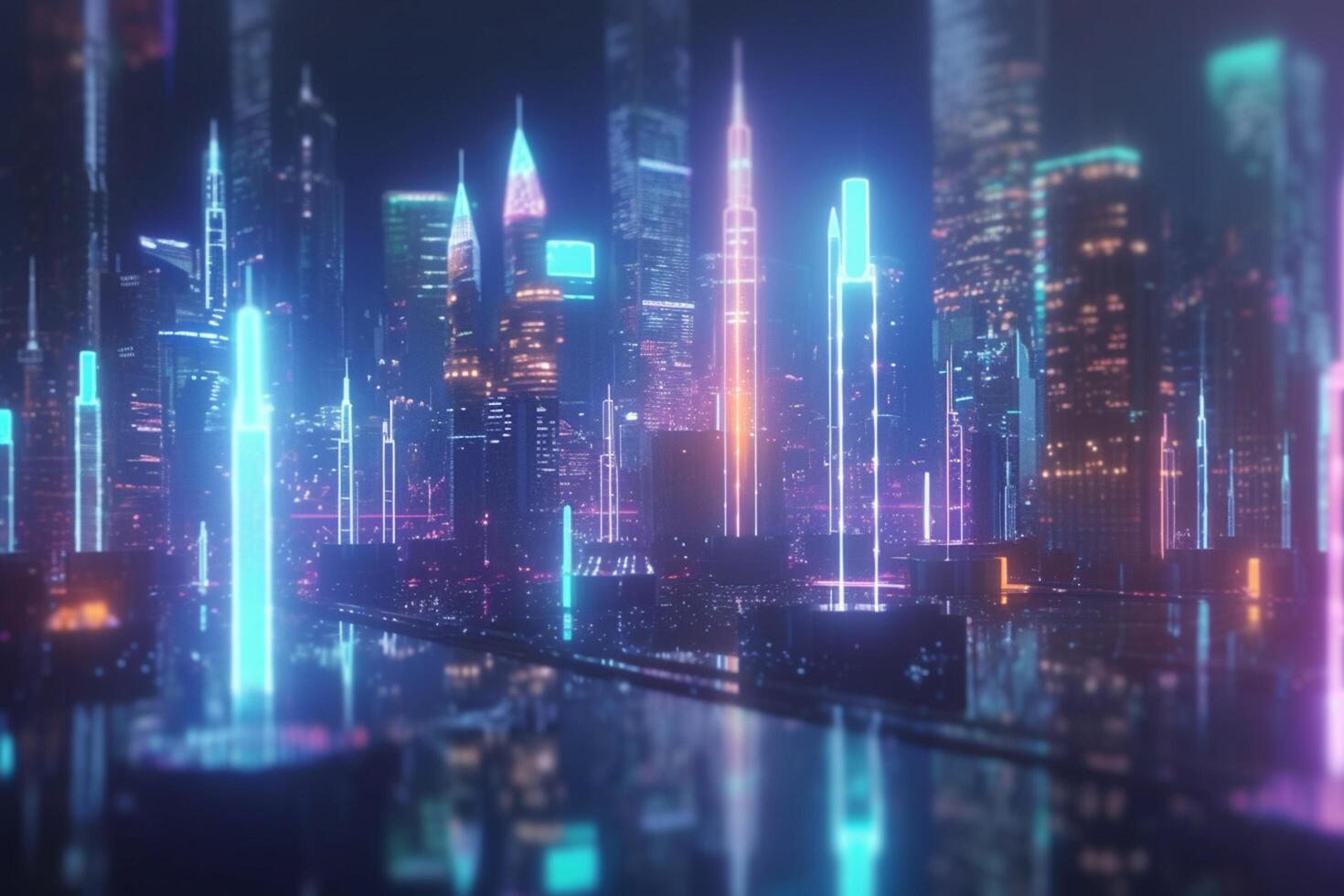 Luminous Heights A Neon Purple and Pink Skyscraper City photo