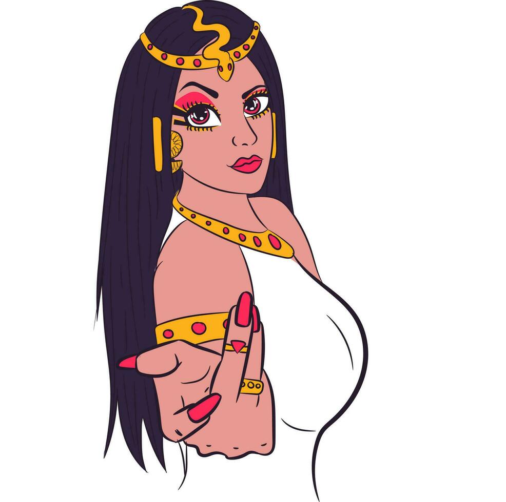 Digital artwork of a beautiful woman with accessories from Egypt. Conceptual art of Cleopatra vector