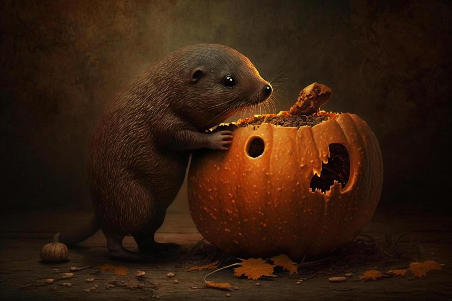 Illustration Funny Mole with Halloween Pumpkin content photo