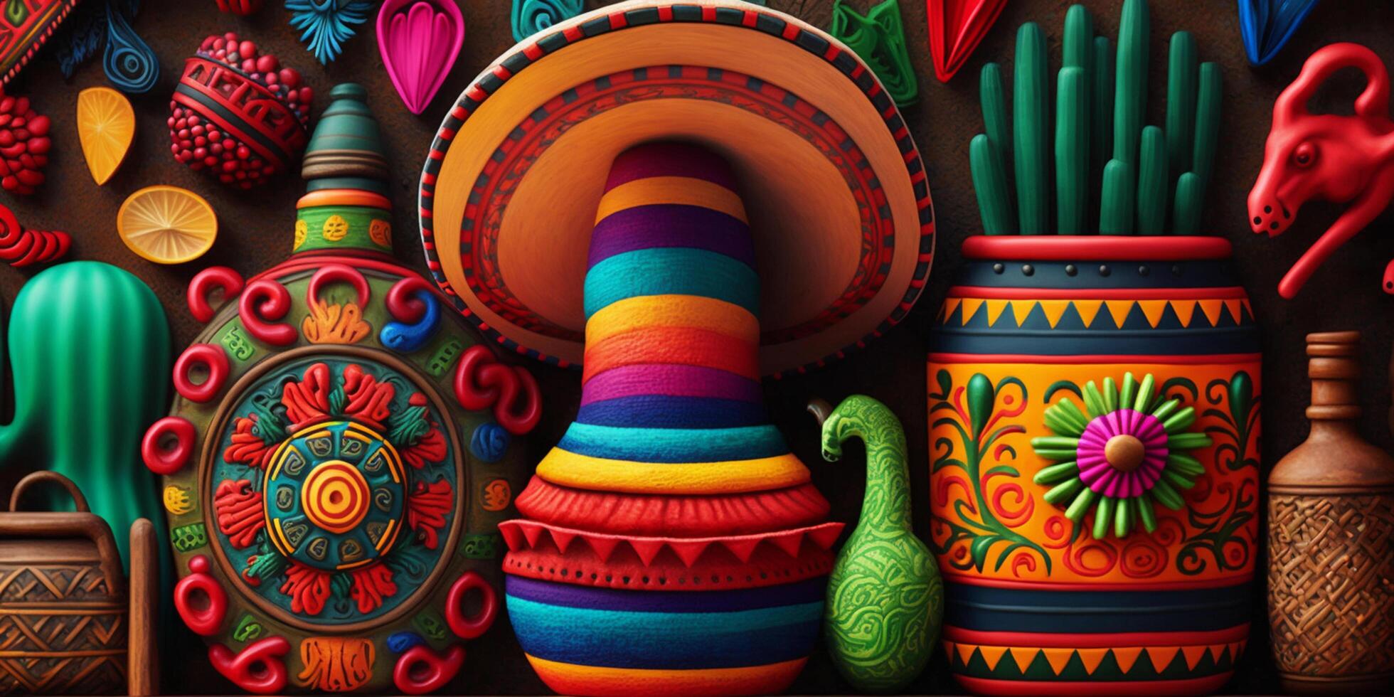 Vibrant Mexican Art Colorful Patterns, Clothing, Figures, and Craftwork photo