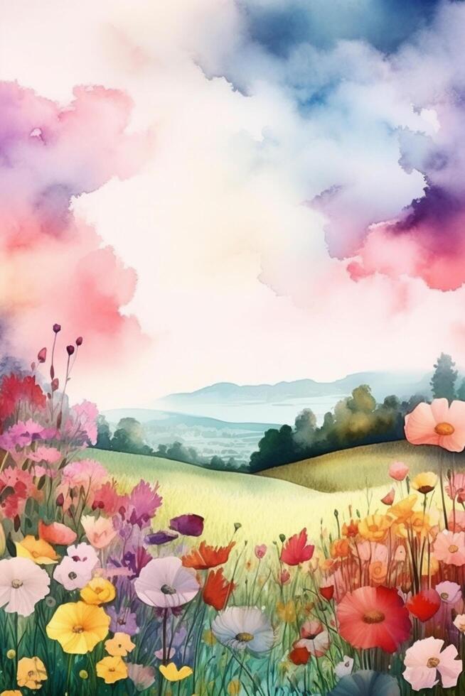 Summer Blooms A Pastel Watercolor Painting of a Flowery Meadow photo