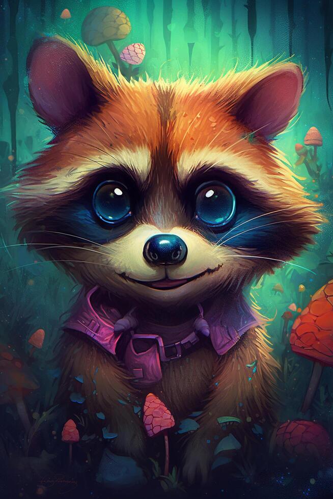 A Cute Little Raccoon Adventuring Through a Magical World of Enchanted ...