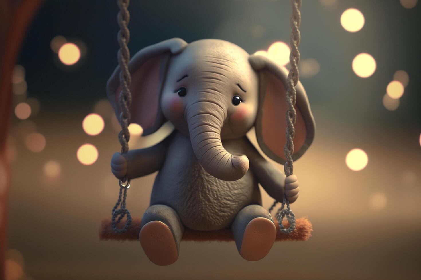Swinging Elephant A Cute Little Elephant on a Wooden Swing 24059299