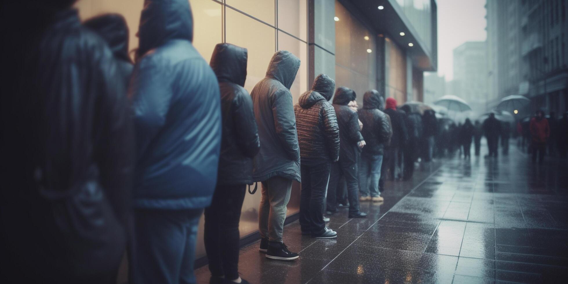 pánico en el calles banco correr caos apretones el ciudad ai generado foto