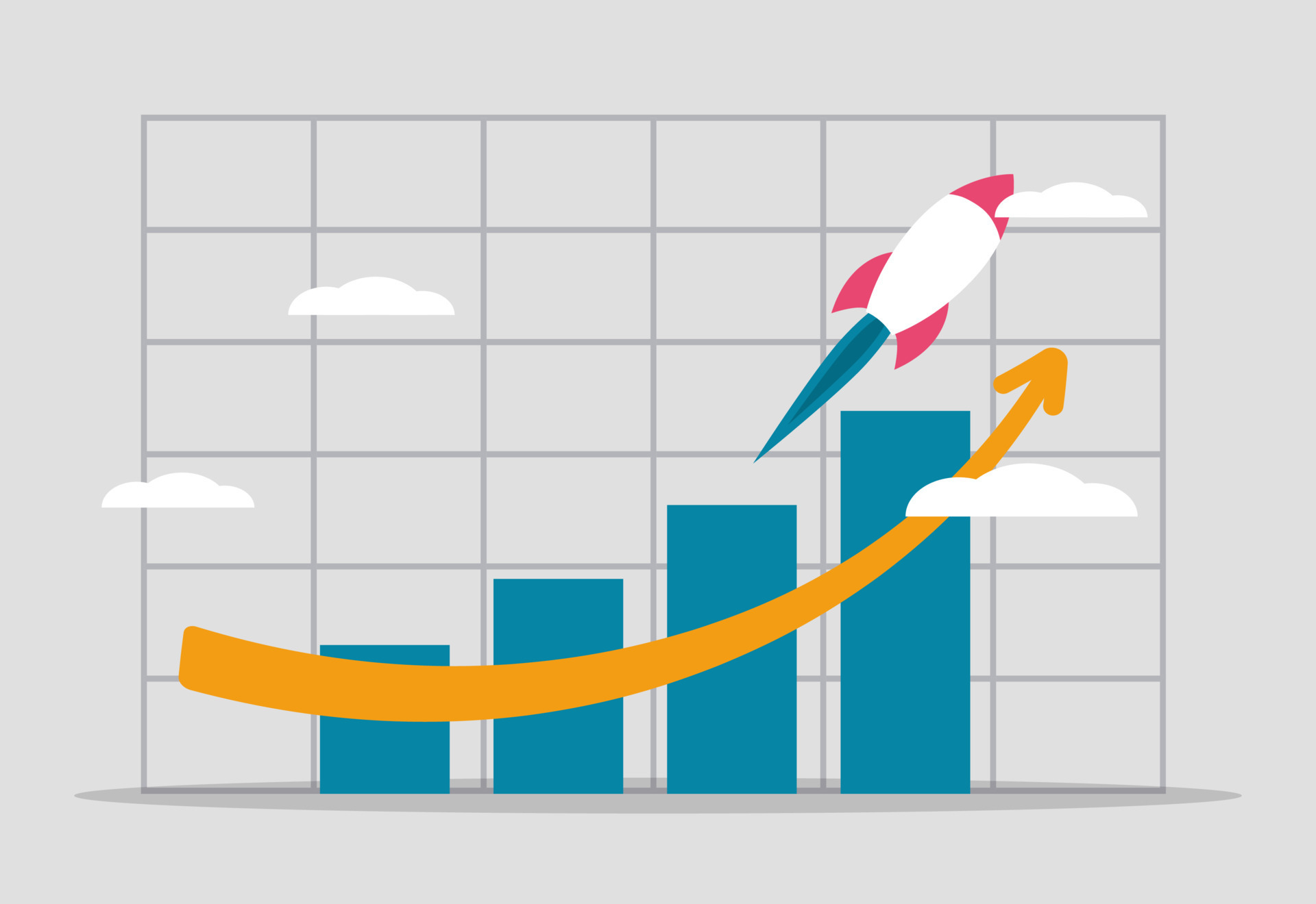 Exponential growth in company revenues and investments. Earnings graph 