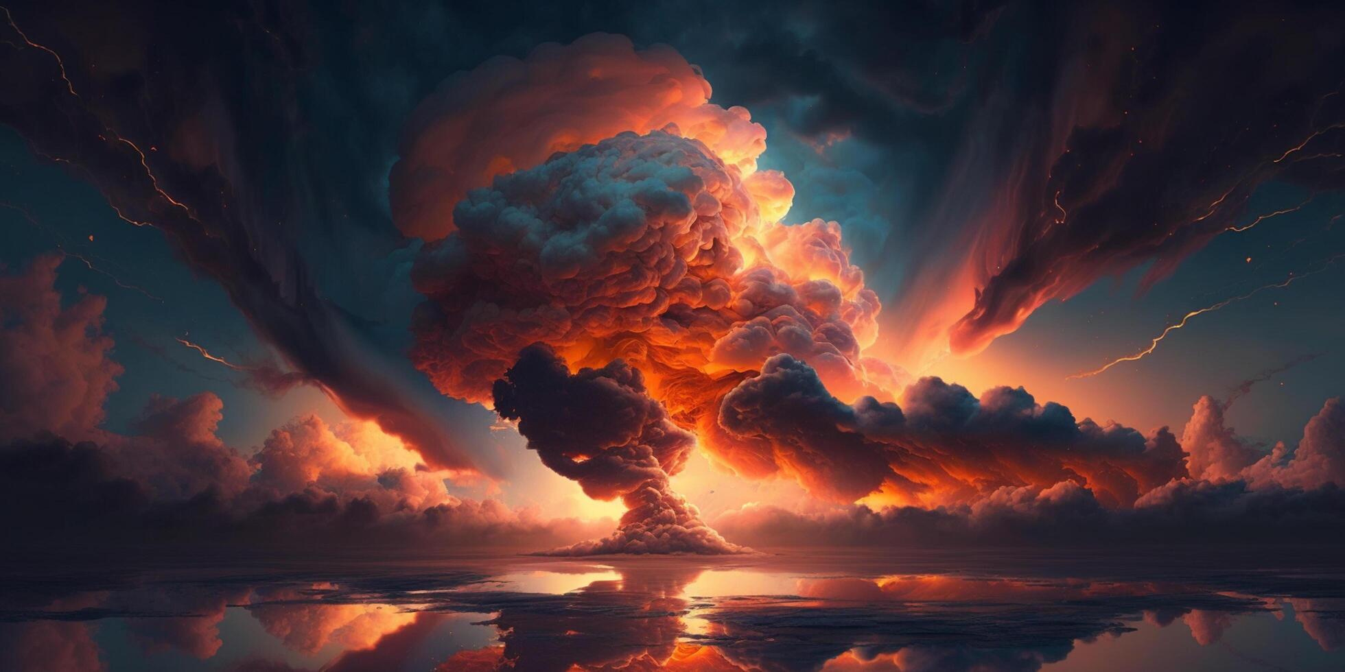 Dramatic sky with fiery sunset and orange clouds illustration photo