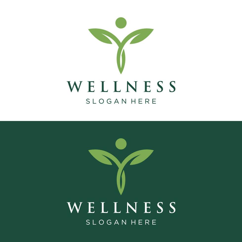 Wellness natural abstract logo template design with unique natural person and leaf concept with creative idea.Logo for business, health, meditation, relaxation. vector