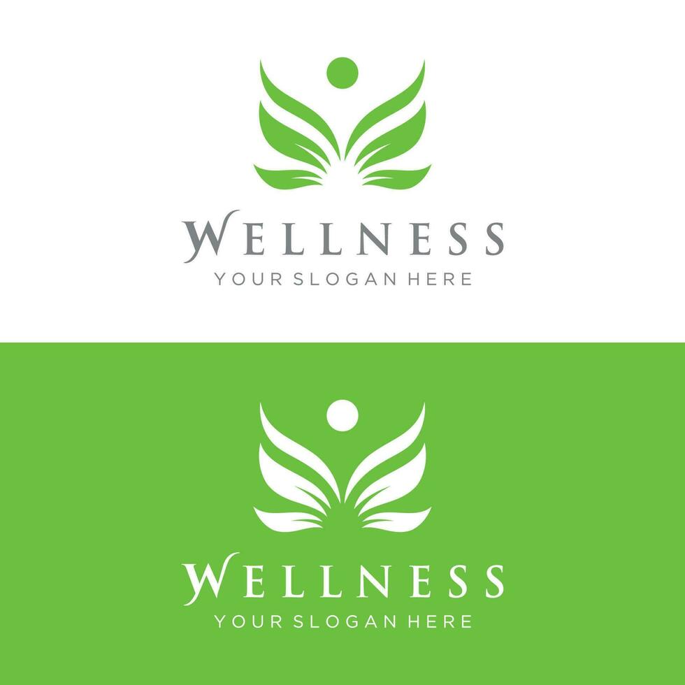 Wellness natural abstract logo template design with unique natural person and leaf concept with creative idea.Logo for business, health, meditation, relaxation. vector