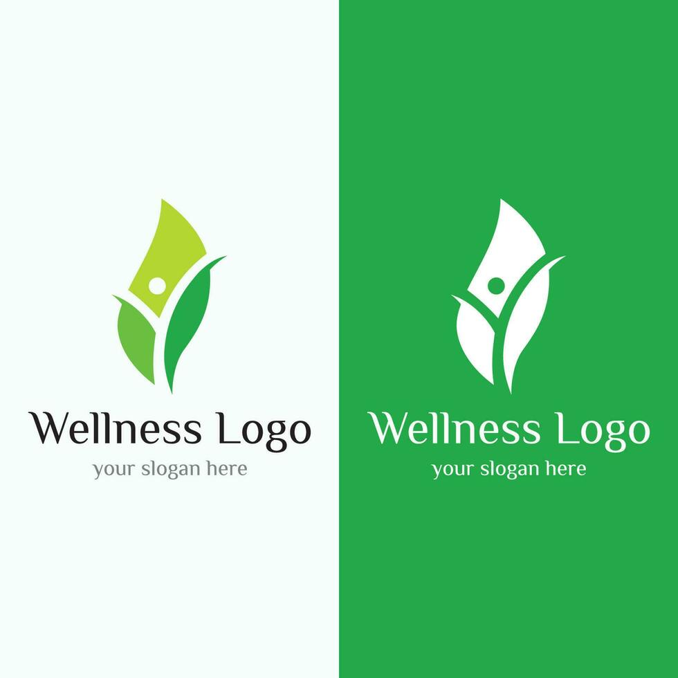 Wellness natural abstract logo template design with unique natural person and leaf concept with creative idea.Logo for business, health, meditation, relaxation. vector