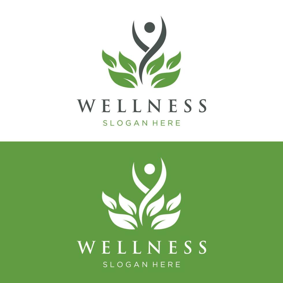 Wellness natural abstract logo template design with unique natural person and leaf concept with creative idea.Logo for business, health, meditation, relaxation. vector
