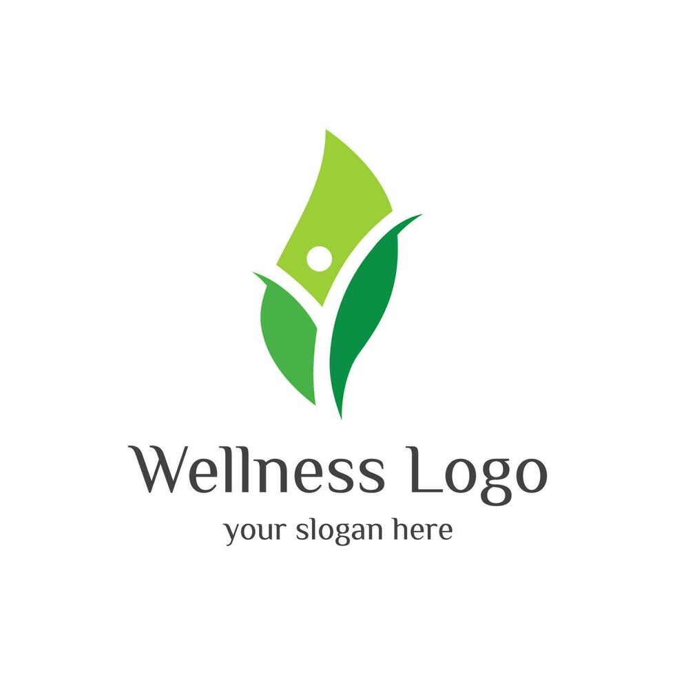 Wellness natural abstract logo template design with unique natural person and leaf concept with creative idea.Logo for business, health, meditation, relaxation. vector