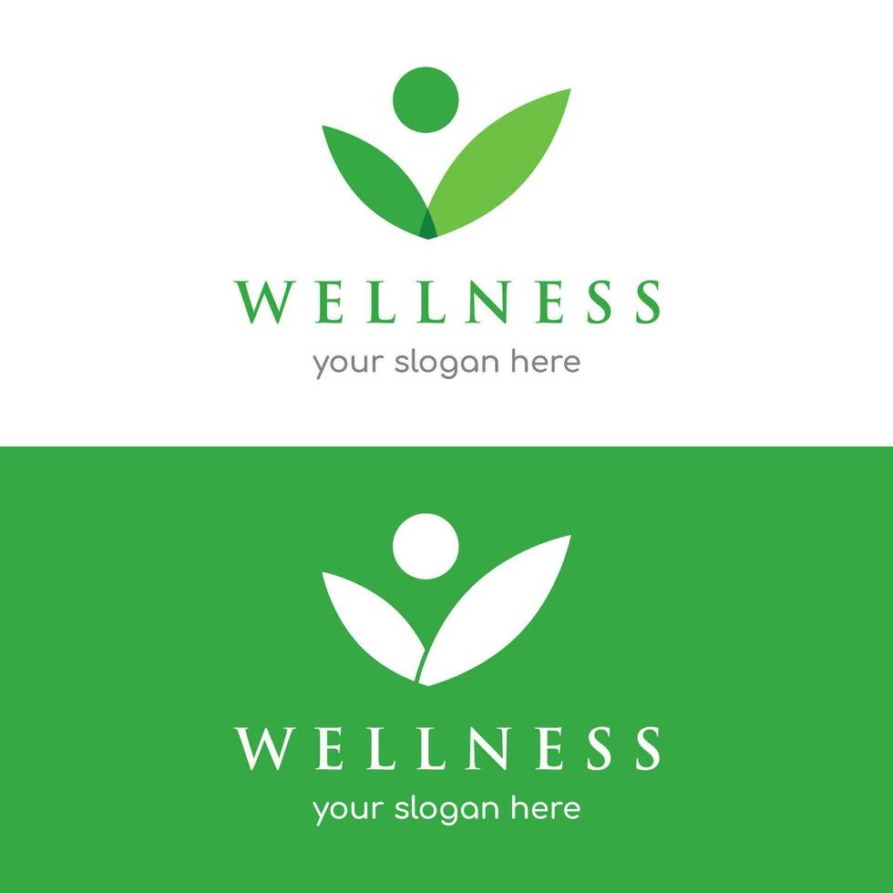 Wellness natural abstract logo template design with unique natural person and leaf concept with creative idea.Logo for business, health, meditation, relaxation. vector