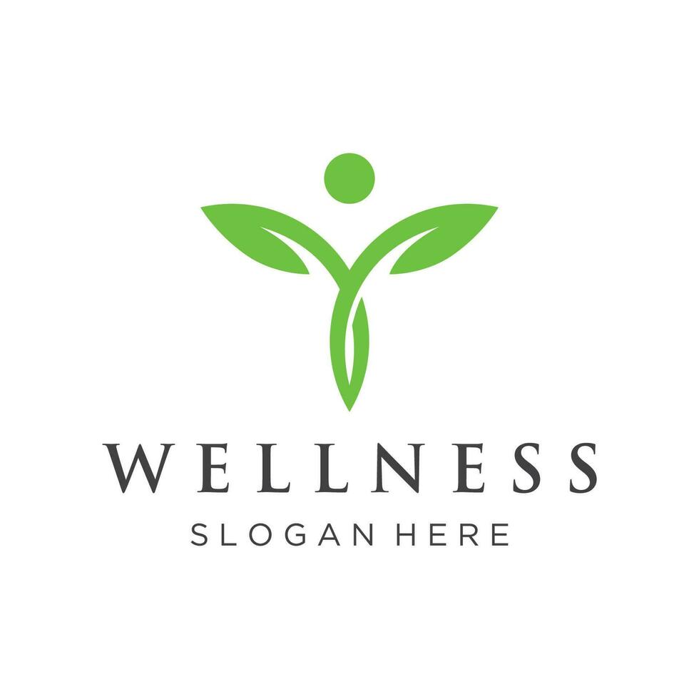 Wellness natural abstract logo template design with unique natural person and leaf concept with creative idea.Logo for business, health, meditation, relaxation. vector