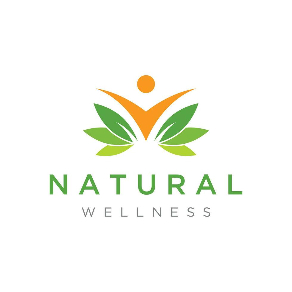 Wellness natural abstract logo template design with unique natural person and leaf concept with creative idea.Logo for business, health, meditation, relaxation. vector
