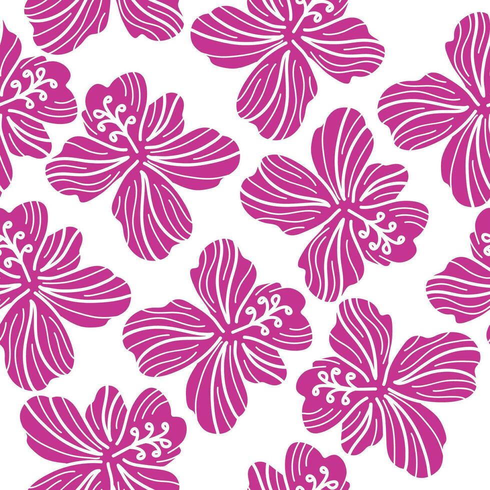 Hibiscus Flower Pattern. Hand Drawn Seamless Floral Pattern vector