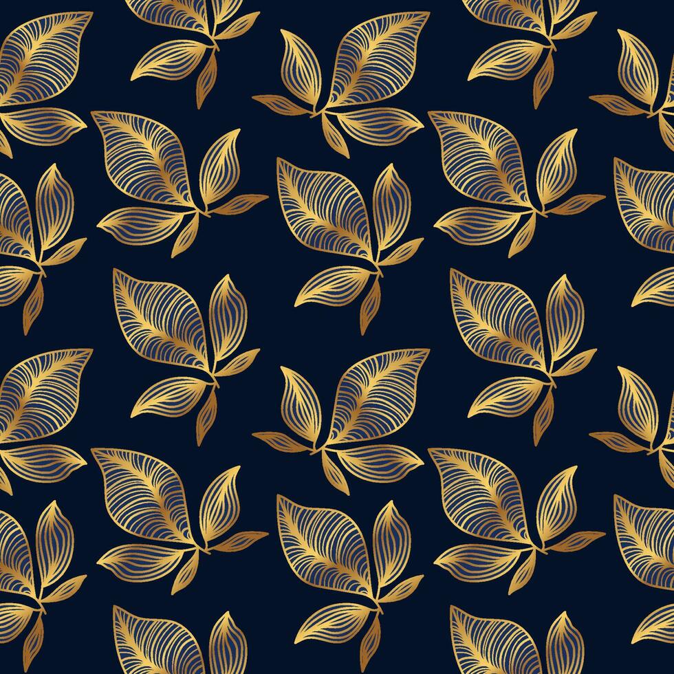 Luxury Blue and Gold Flower Pattern. Hand Drawn Seamless Floral Pattern for Fashion, Wallpaper, Wrapping Paper, Background, Fabric, Textile, Apparel, and Card Design vector
