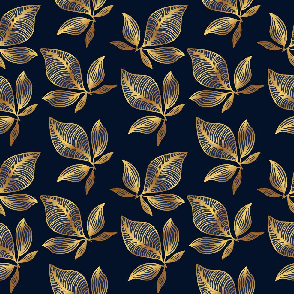 lujo azul y oro flor modelo. mano dibujado sin costura floral modelo para moda, fondo de pantalla, envase papel, fondo, tela, textil, vestir, y tarjeta diseño vector