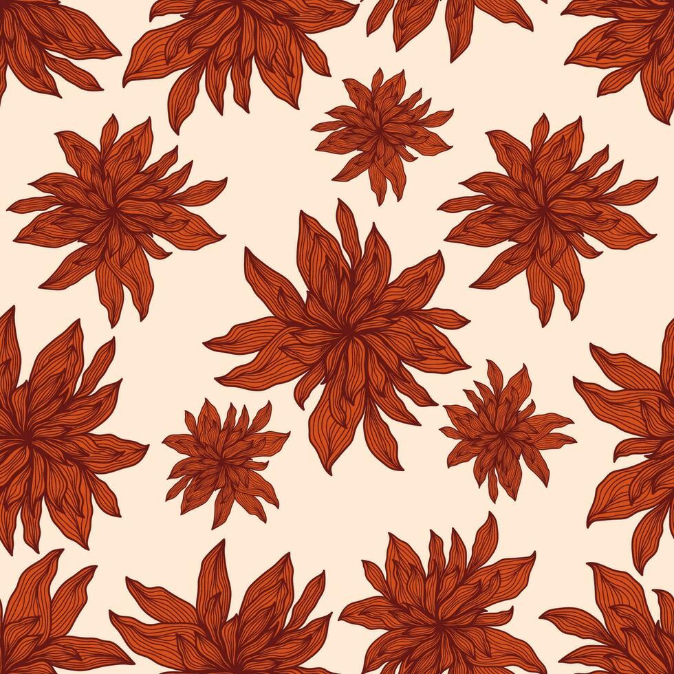 Red Dahlia Flower Pattern with Hand Drawn Style. Seamless Flower Pattern for Fashion, Wallpaper, Wrapping Paper, Background, Print, Fabric, Textile, Apparel, and Card Design vector