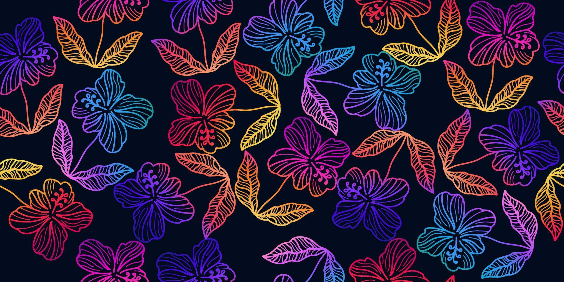 Colorful Hibiscus Flower Pattern. Modern and Minimalist Floral Seamless Pattern. Hand Drawn Print vector