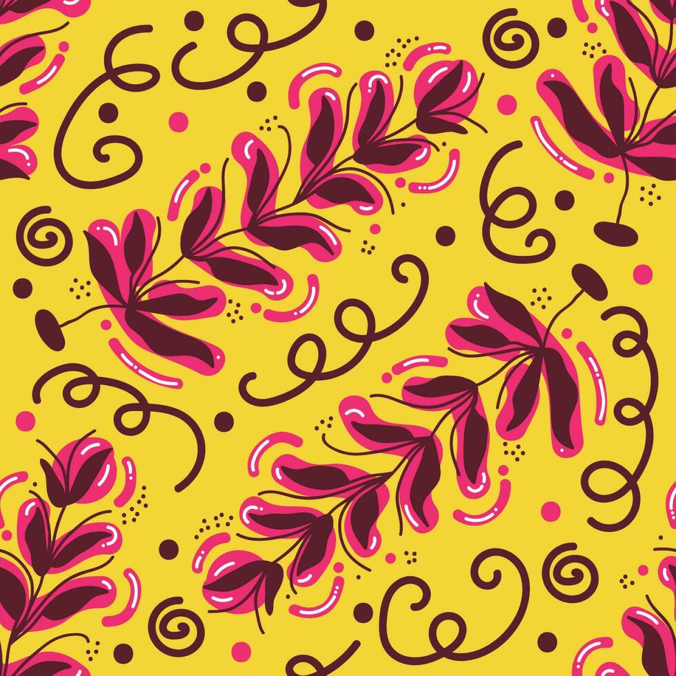 Seamless Floral Pattern in Retro 90s Style. Cute Botanical Contemporary Pattern. Trendy and Vintage Graphics for Fashion, Wallpaper, Wrapping Paper, Background, Print, Fabric, Textile and Apparel vector