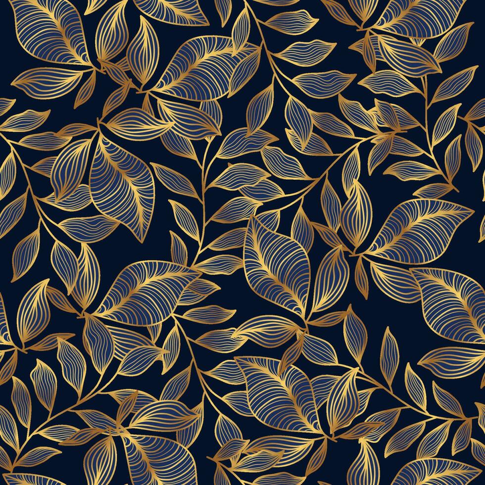 Luxury Blue and Gold Flower Pattern. Hand Drawn Seamless Floral Pattern for Fashion, Wallpaper, Wrapping Paper, Background, Fabric, Textile, Apparel, and Card Design vector