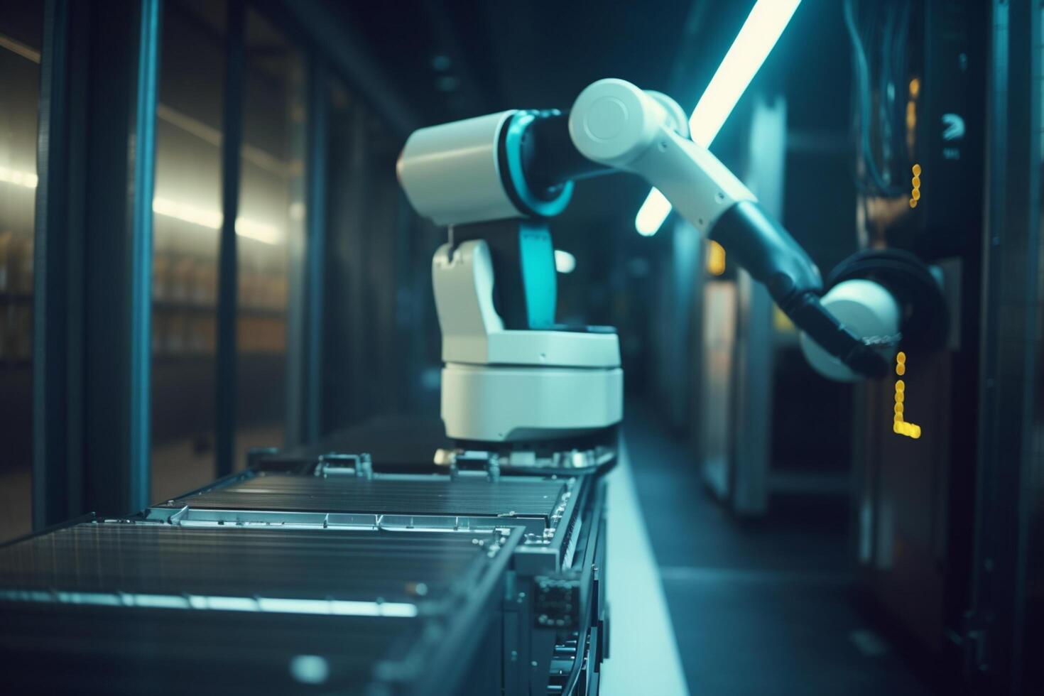 Futuristic Warehouse Robots in Charge of Logistics and Transportation photo