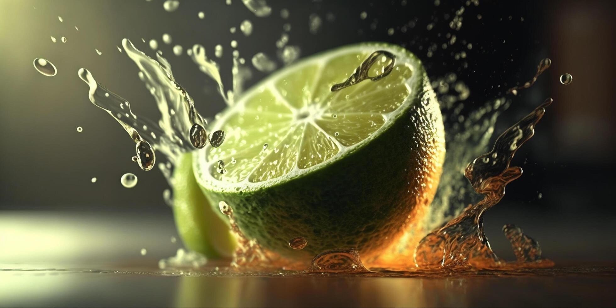 Refreshing lime water splash with bokeh effect, AI illustration photo