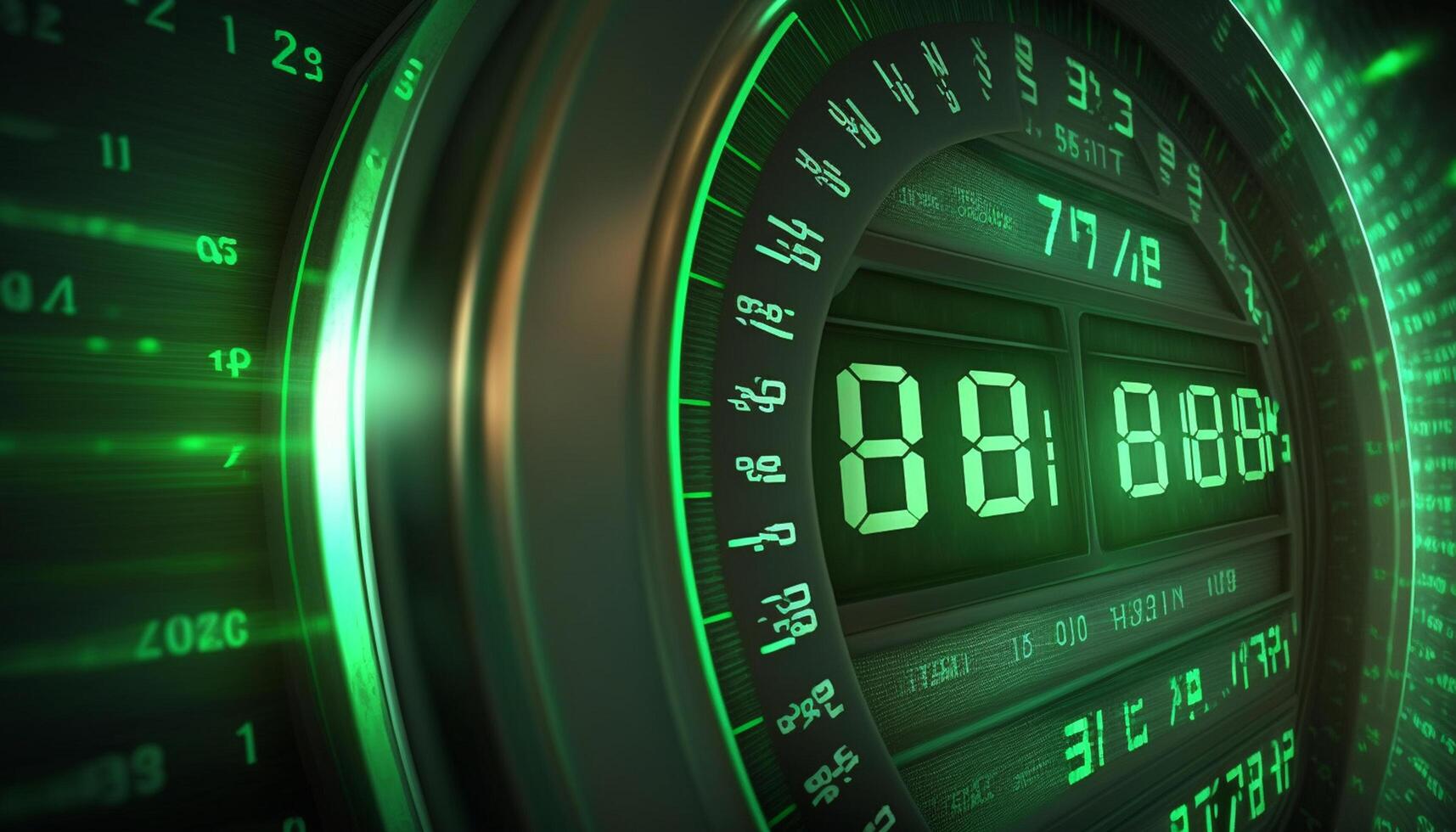 Chronometer of the Future Alien Symbols on Digital Display of Time Capsule During Time Travel photo