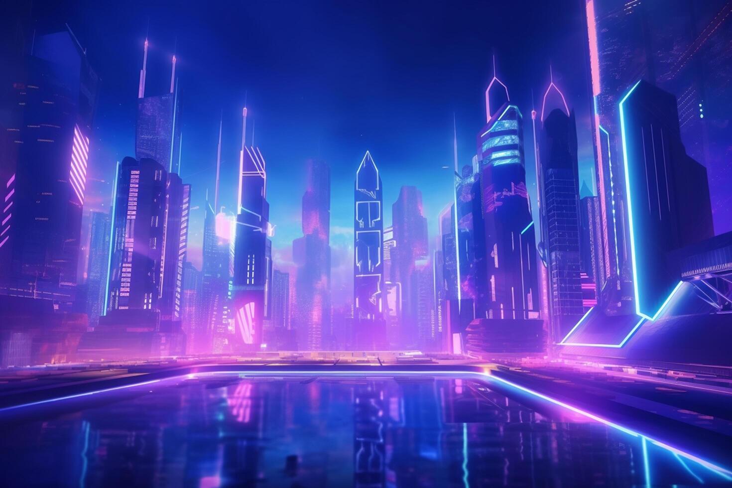 Luminous Heights A Neon Purple and Pink Skyscraper City photo